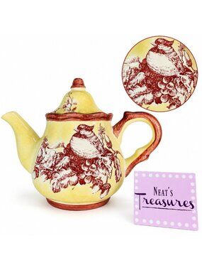 Maxcera ROSE TOILE Pink Decals Bird Nest Yellow Lidded 7 Cups Ceramic Teapot